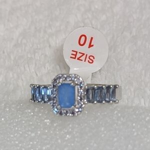 NWT Bomb Party "Blooming Happiness" LC Ocean Blue Quartz Rhodium Plate Sz10 Ring